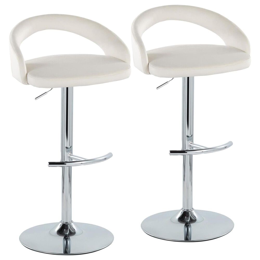 LumiSource Grotto Swivel Adjustable Bar Stool with White Velvet Upholstery in Chrome (Set of 2), , large