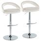 LumiSource Grotto Swivel Adjustable Bar Stool with White Velvet Upholstery in Chrome (Set of 2), , large