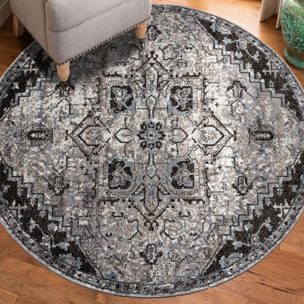 Amer Rugs Alexandria 6&#39;7&quot; Round Ivory and Gray Area Rug, , large