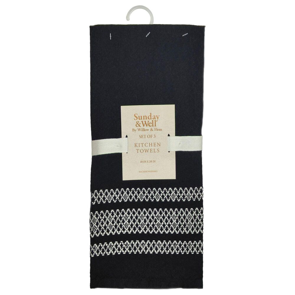Willow &amp; Hem Cumberland Kitchen Towel in Black (Set of 3), , large