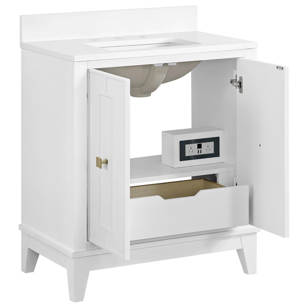 37B Kinsale 30" Single Bathroom Vanity Cabinet in Bright White with White Composite Stone Top and Backsplash, , large