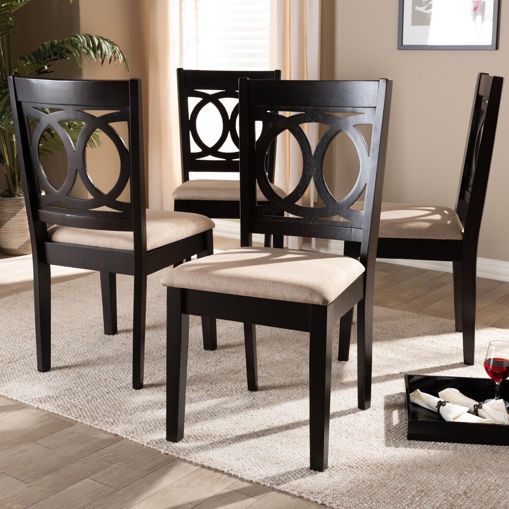Baxton Studio Lenoir Side Chair with Sand Cushion in Espresso Brown (Set of 4), , large