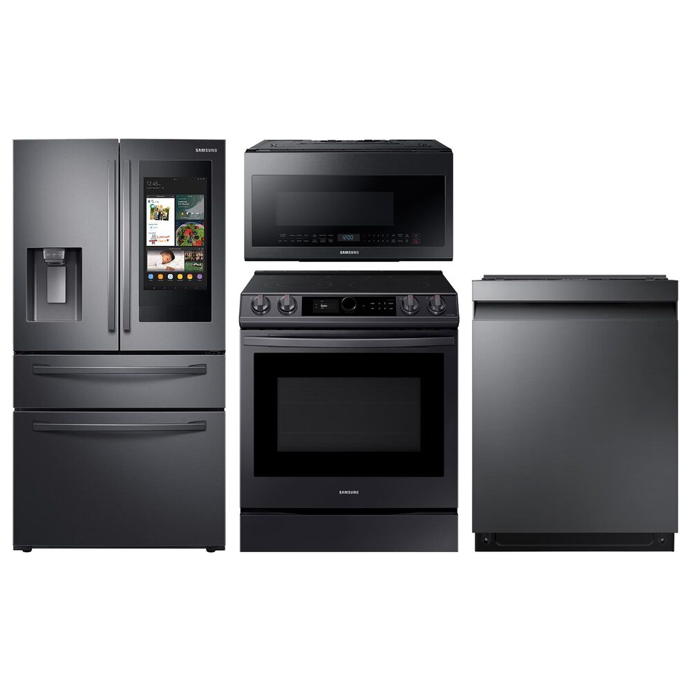 Samsung 4-Piece Kitchen Package with 22.2 Cu. Ft. French Door Refrigerator and Electric Range in Black Stainless, , large