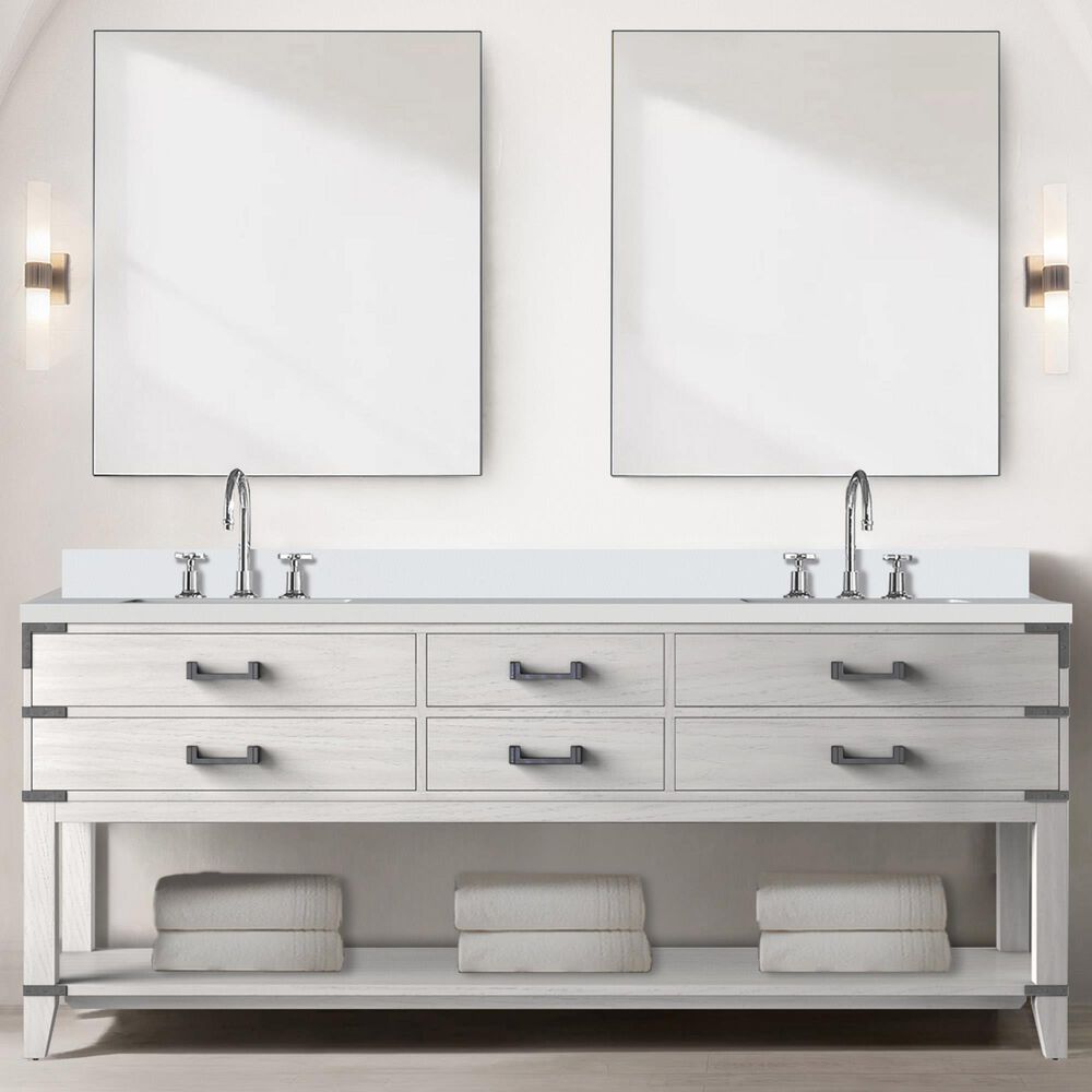 Lexora Home Norwalk 80&quot; Double Bathroom Vanity in White Oak with White Quartz Top and Rectangular Sinks, , large