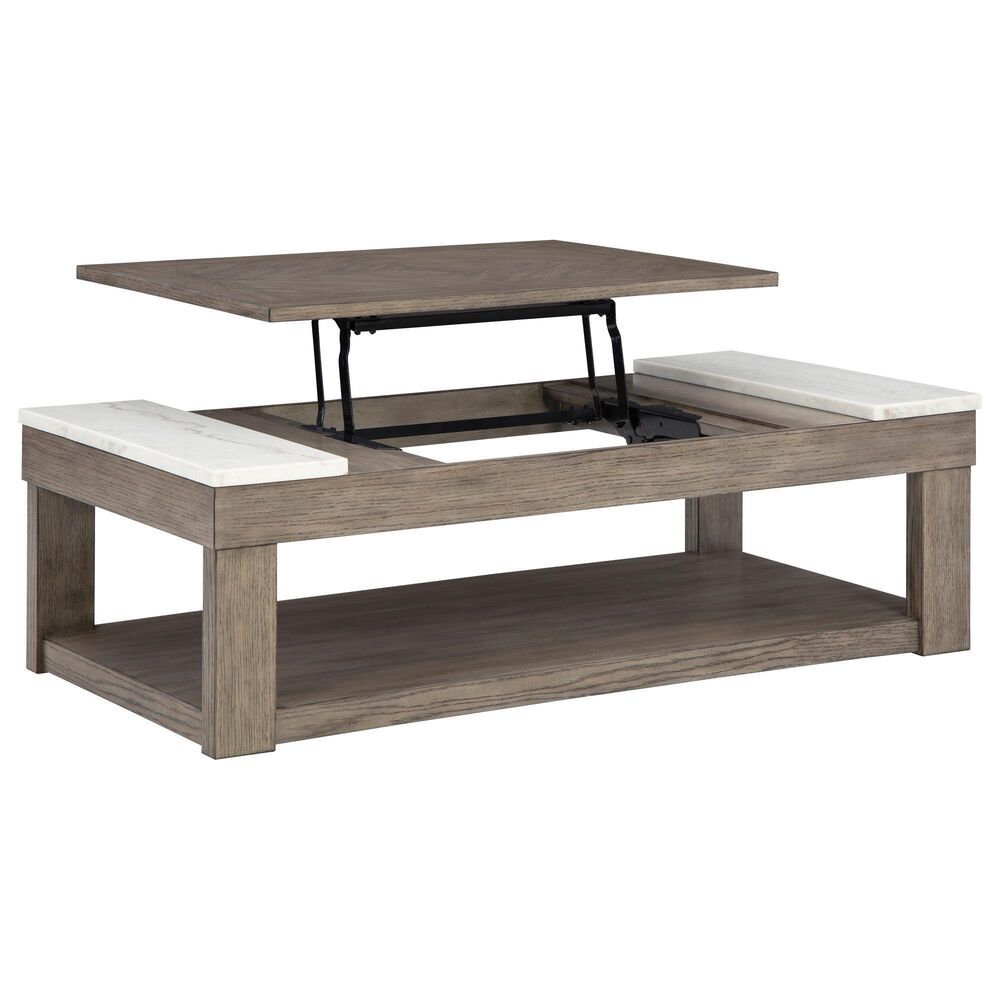 Ashley Loyaska Lift-Top Cocktail Table in Grayish Brown and White, , large