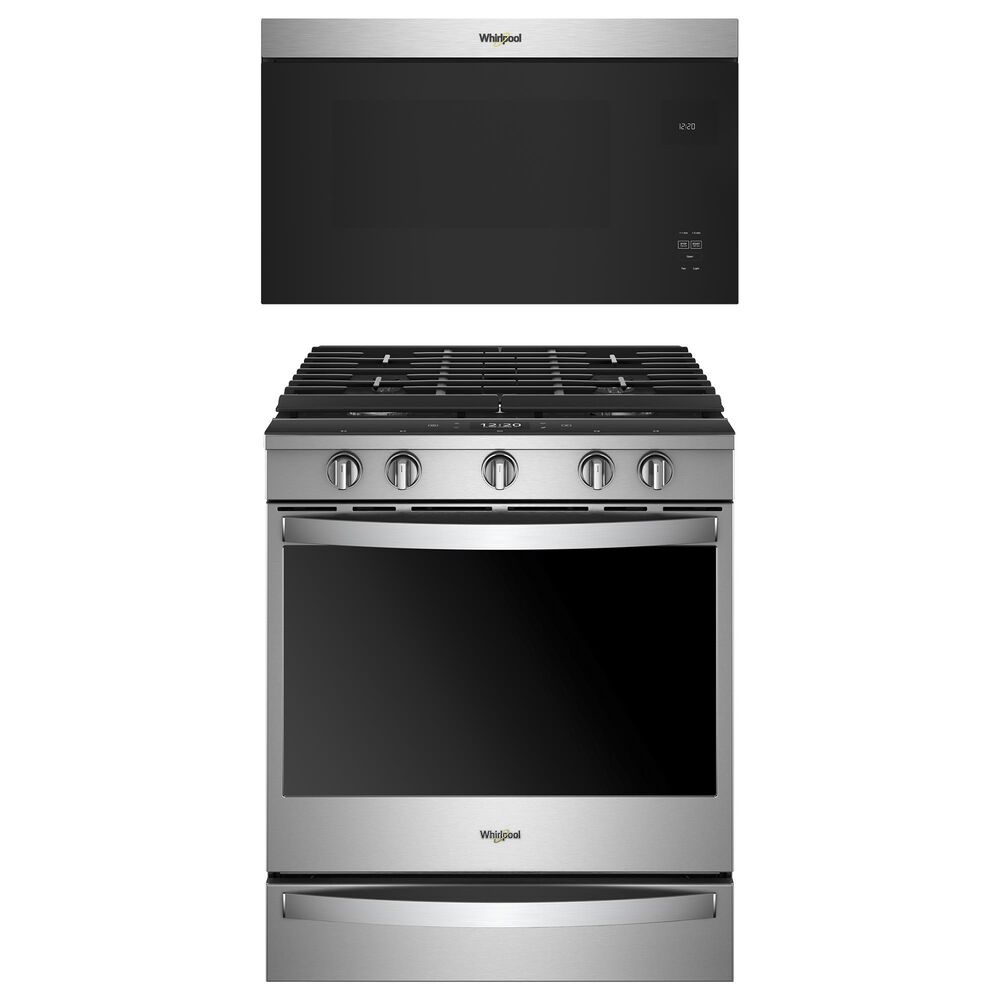 WHIRLPOOL 2-Piece Kitchen Package with 5.8 Cu. Ft. Smart Slide-In Gas Range and 1.1 Cu. Ft. Over-the-Range Microwave in Fingerprint Resistant Stainless Steel, , large