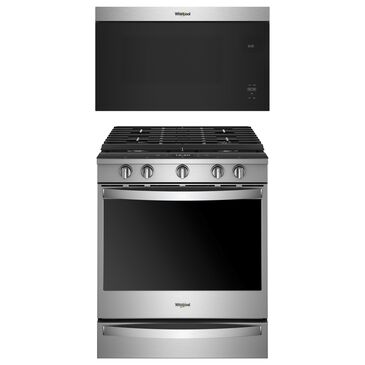 Whirlpool 2-Piece Kitchen Package with 5.8 Cu. Ft. Smart Slide-In Gas Range and 1.1 Cu. Ft. Over-the-Range Microwave in Fingerprint Resistant Stainless Steel, , large