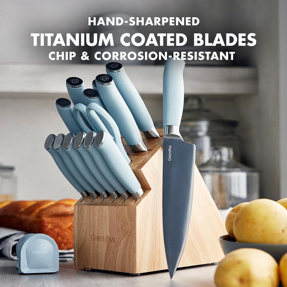 Green Pan Titanium Ultimate 16-Piece Knife Block Set in Stainless Steel, , large