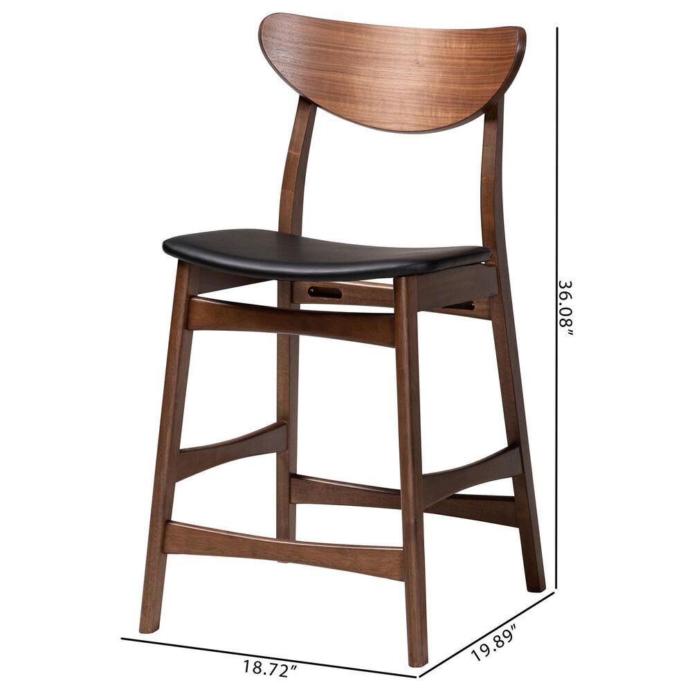 Baxton Studio Latina Counter Stool with Black Cushion in Walnut (Set of 2), , large