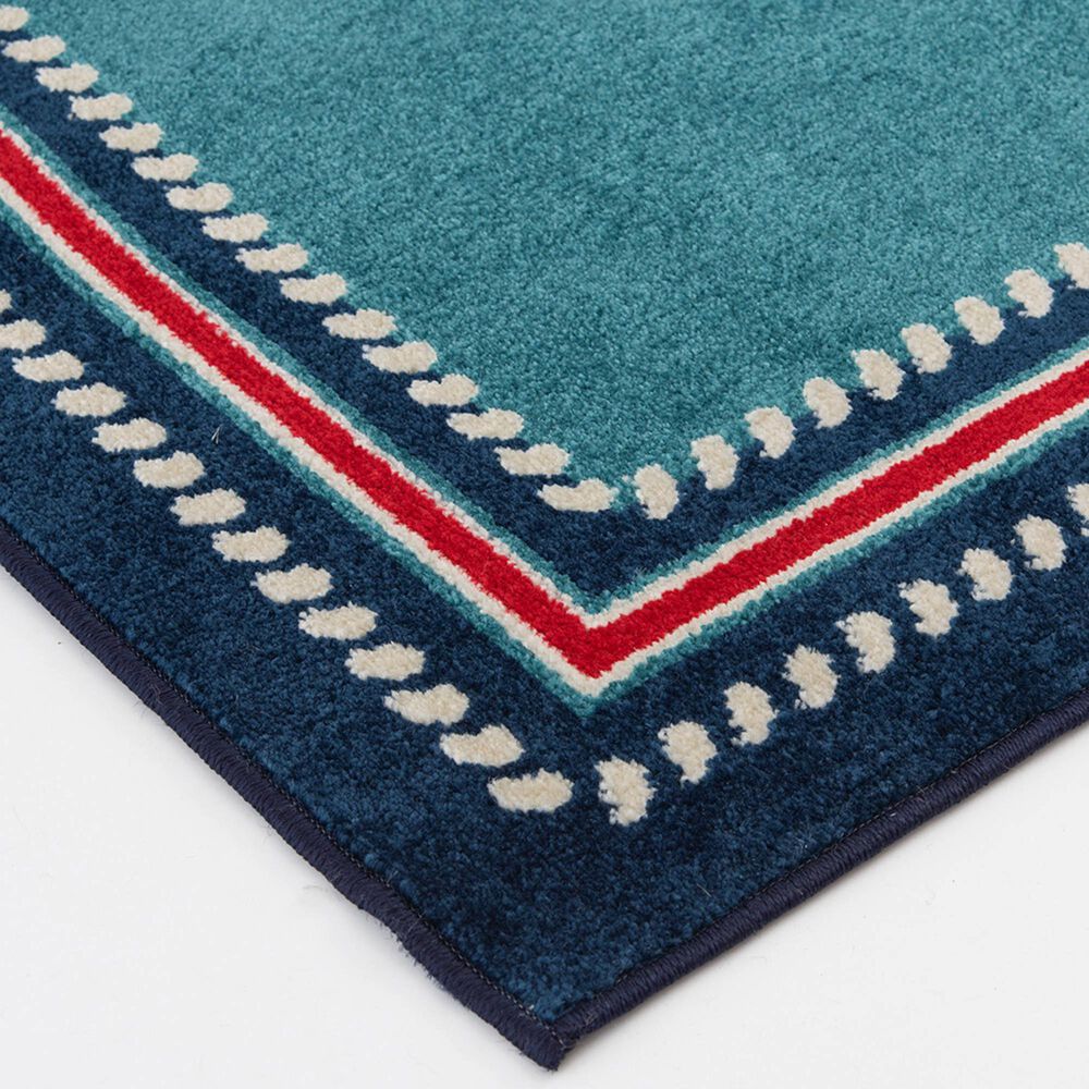 Central Oriental Terrace Tropic Nautical Border Rope 7&#39;10&quot; x 9&#39;10&quot; Turquoise and Sapphire Area Rug, , large