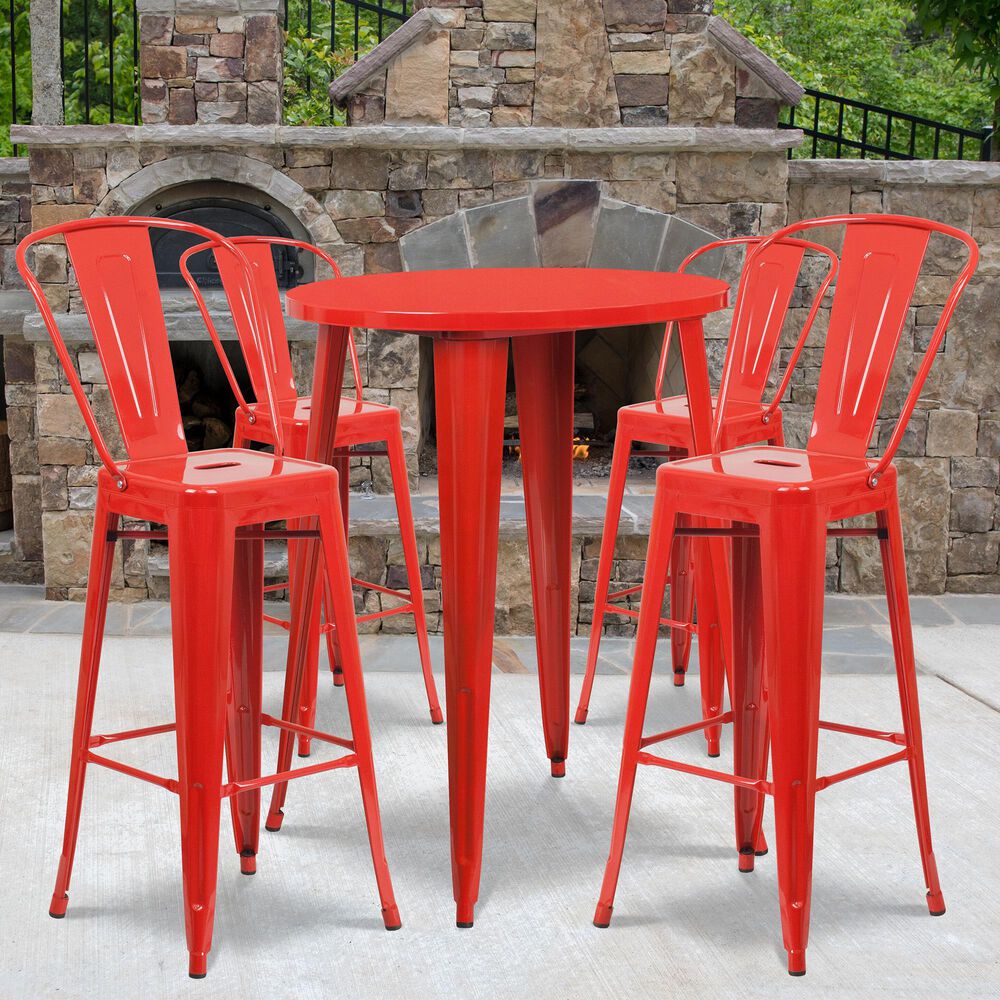 Flash Furniture 5-Piece Metal Bar Table Set in Red, , large