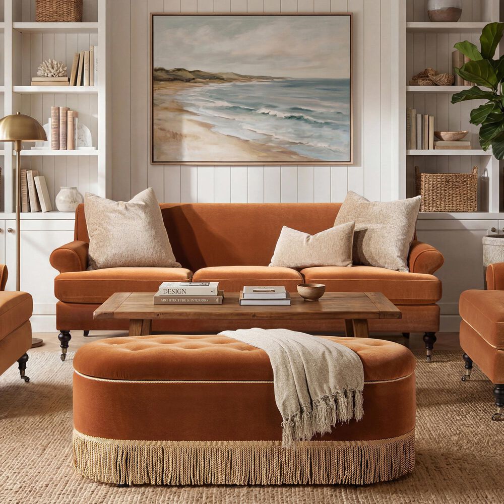 Jennifer Taylor Home Alana Stationary Sofa in Burnt Orange Velvet, , large