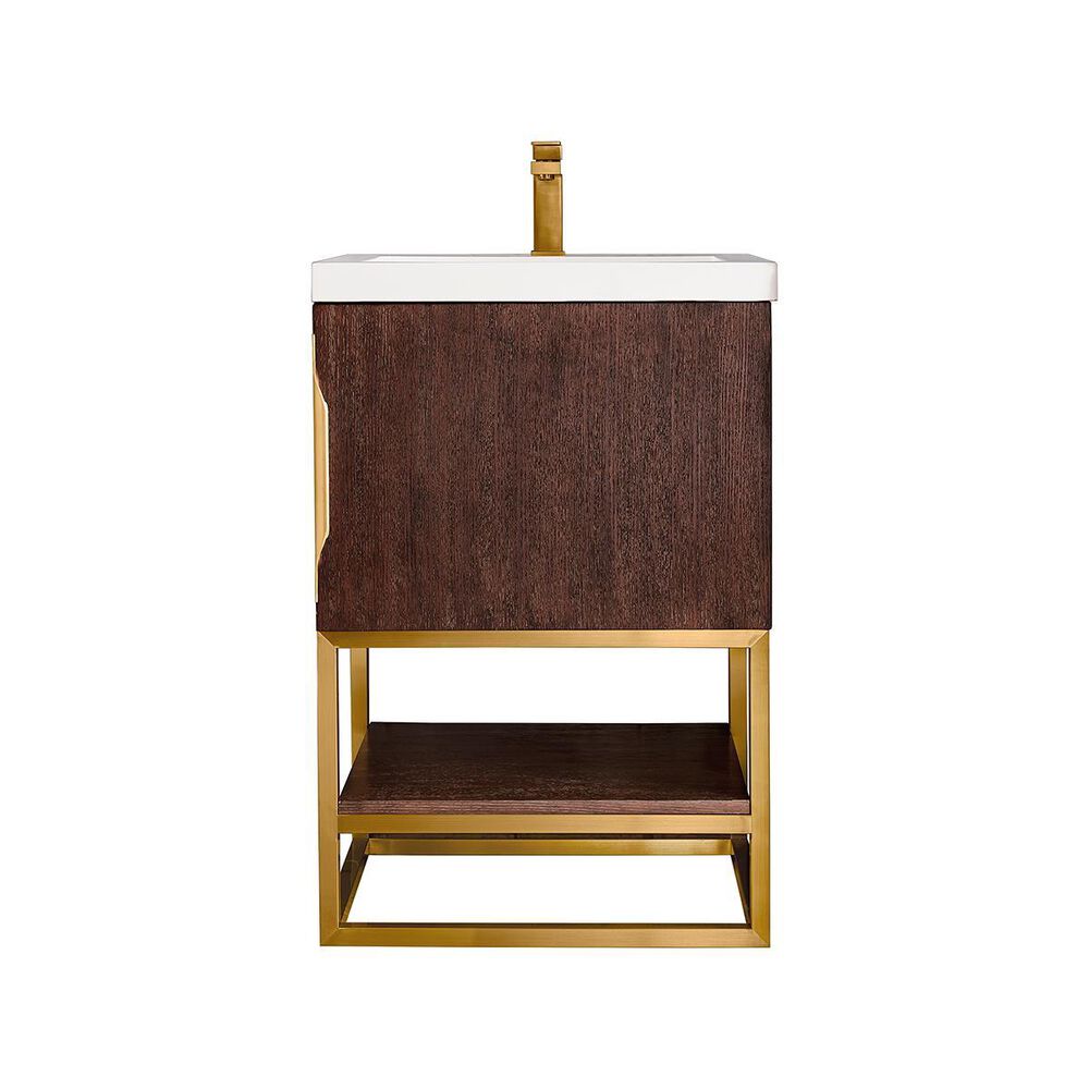 James Martin Columbia 24" Single Vanity Cabinet in Coffee Oak, Radiant Gold with White Glossy Solid Surface Top, , large