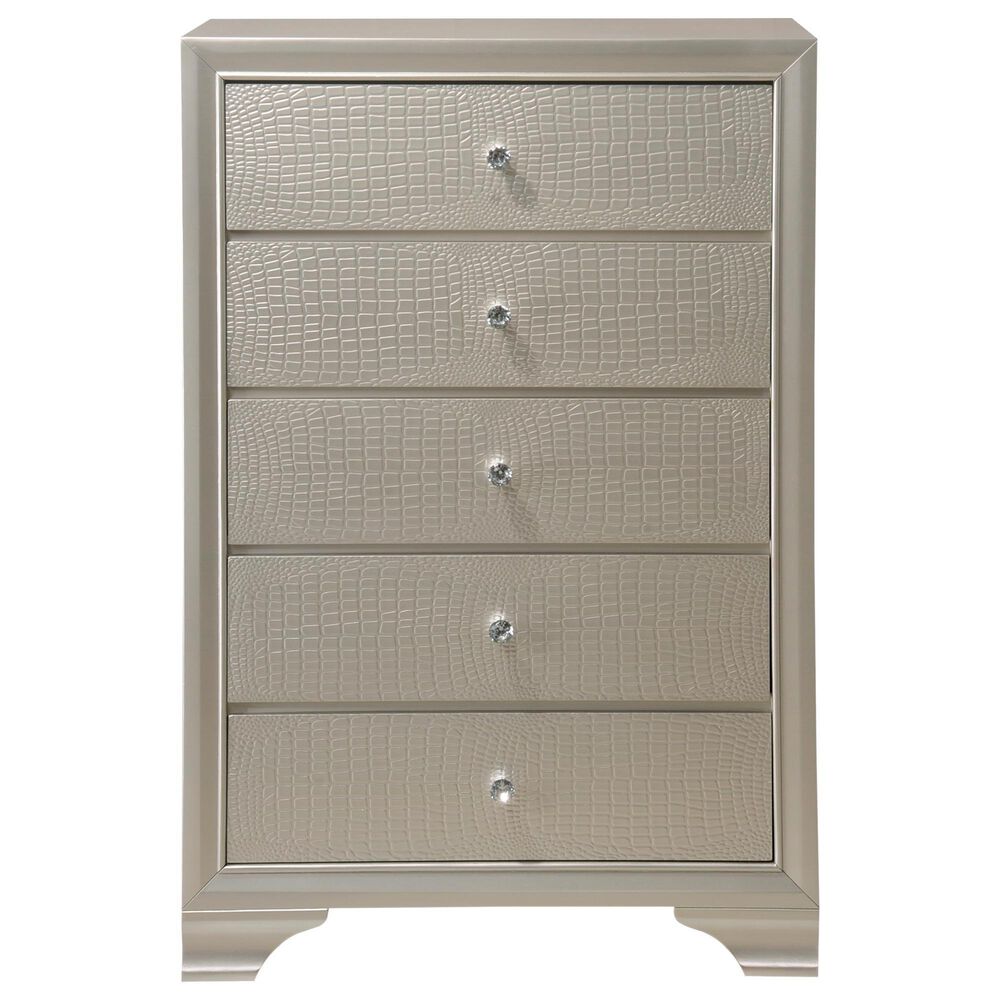 Crown Mark Lyssa 5-Piece Queen Panel Bedroom Set with Two Nightstands in Champagne, , large