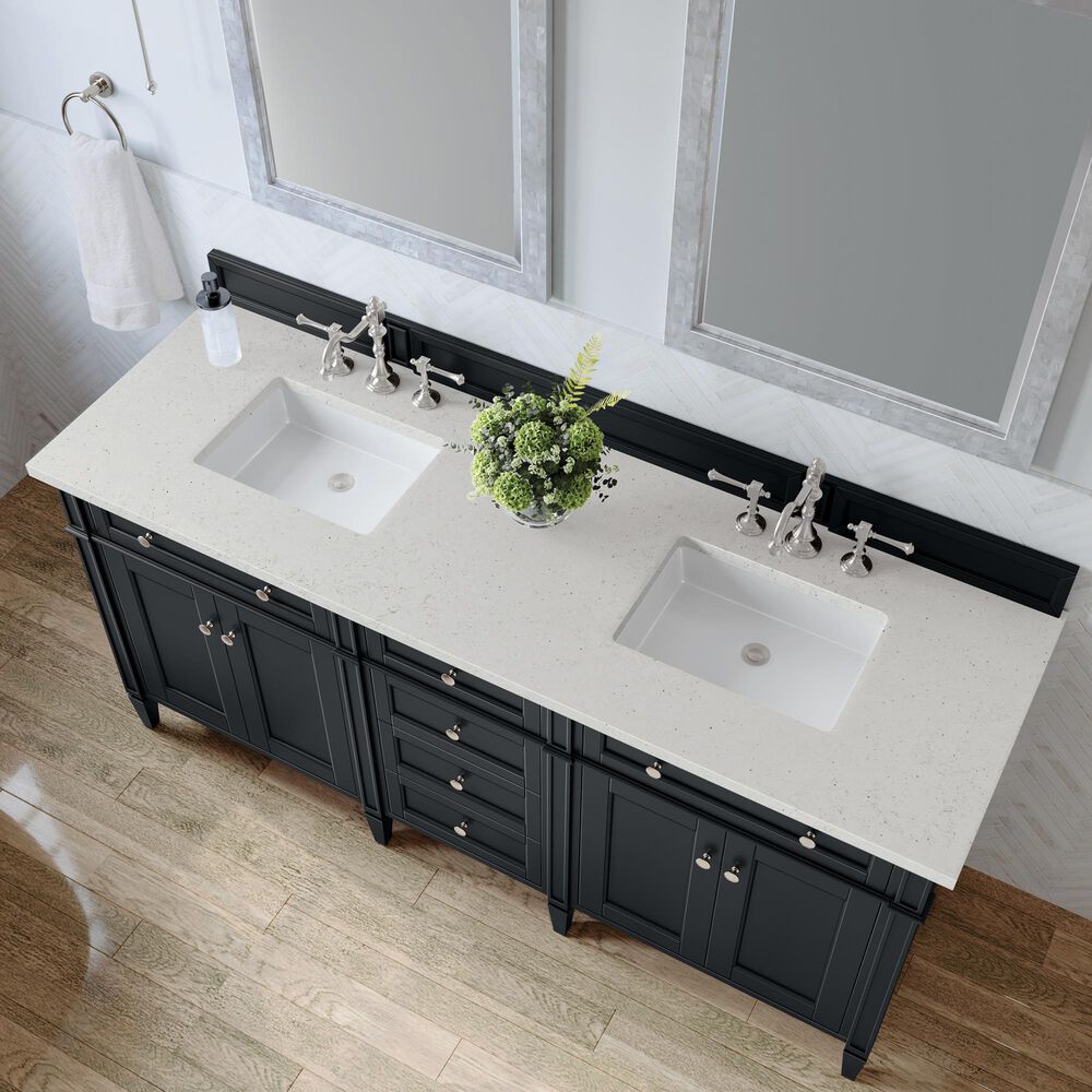 James Martin Vanities Brittany 72&quot; Double Bathroom Vanity in Black Onyx with 3 cm Lime Delight Quartz Top and Rectangular Sinks, , large