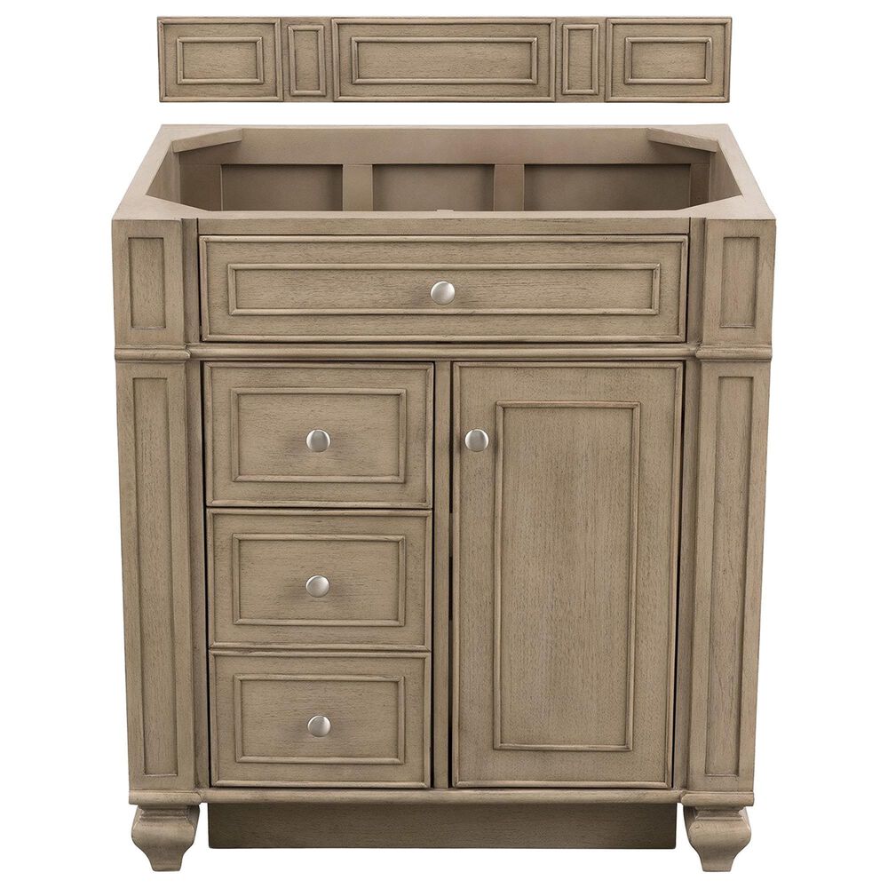 James Martin Vanities Bristol 30&quot; Single Bathroom Vanity in White Washed Walnut with 3 cm White Zeus Quartz Top and Rectangular Sink, , large
