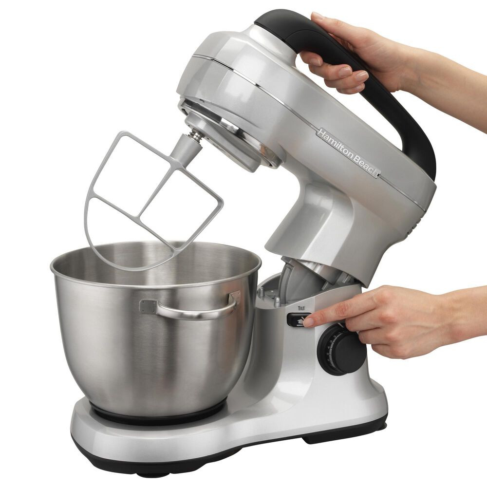 Hamilton Beach 4-Quart Stand Mixer with Top Handle in Silver, , large