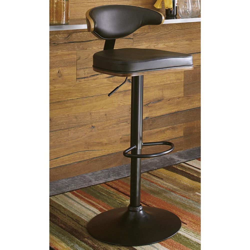Signature Design by Ashley Adjustable Tall Upholstered Swivel Barstool in Black and Brown, , large