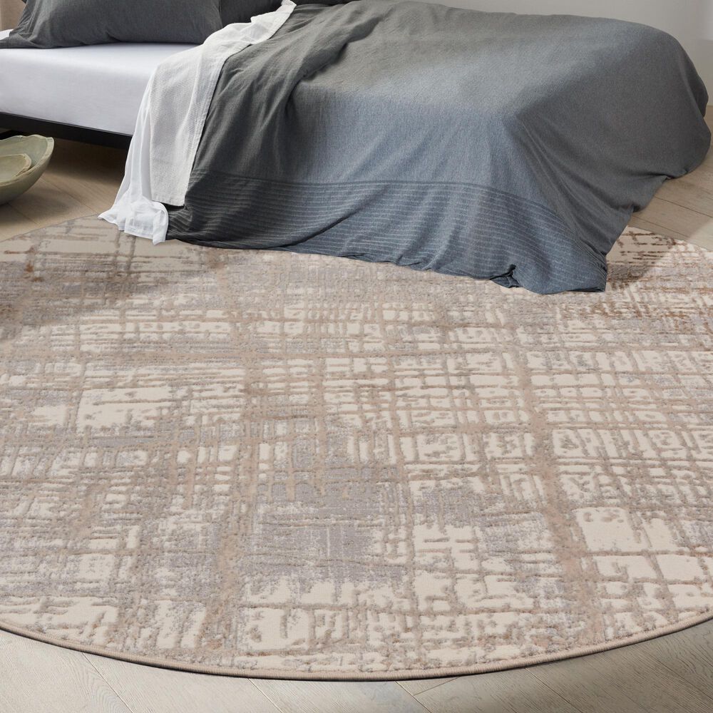 Nourison Rush 8&#39; Round Ivory and Taupe Area Rug, , large