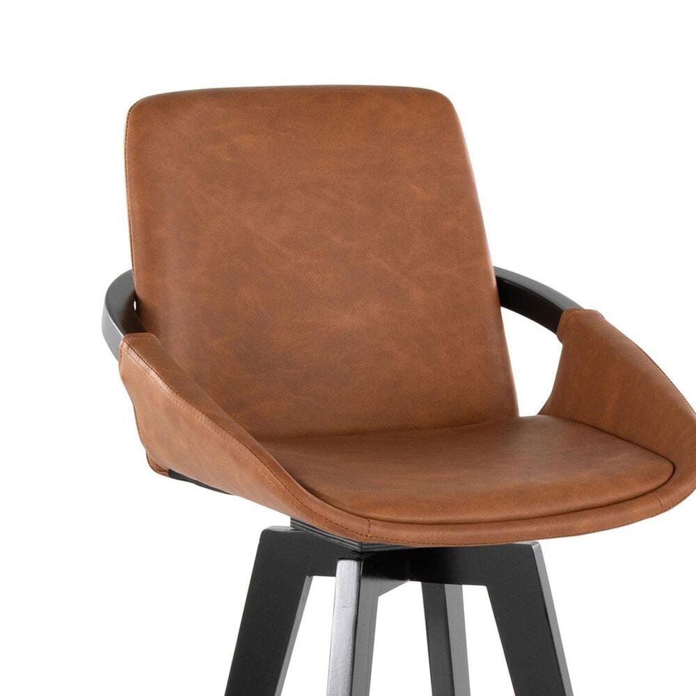 LumiSource Cosmo 30" Swivel Barstool with Camel Upholstery in Black (Set of 2), , large