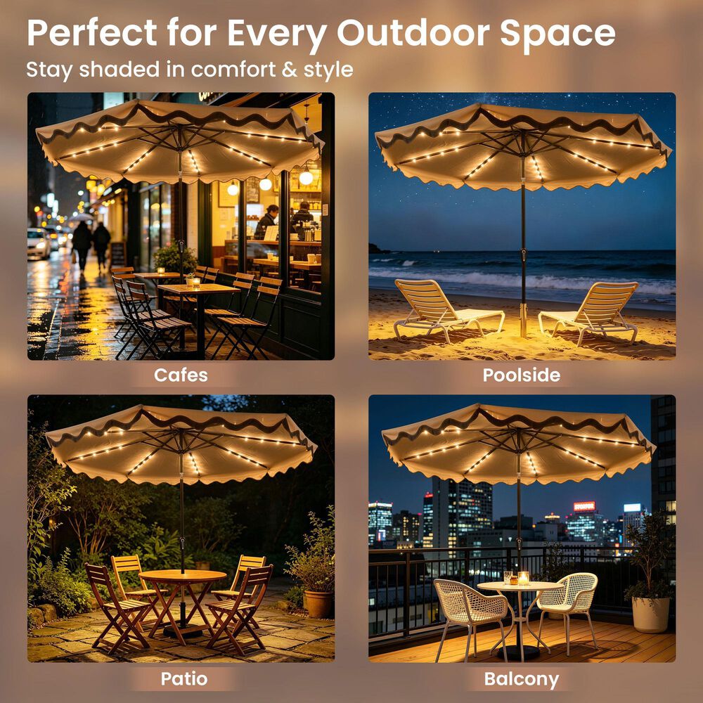 HOMLUX 10' Patio Umbrella with Lights in Khaki, , large
