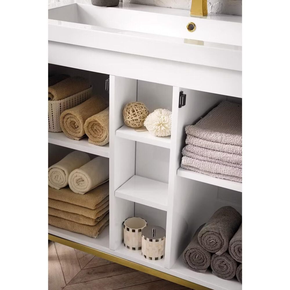 James Martin Vanities Alicante 39.5&quot; Single Bathroom Vanity in Glossy White and Radiant Gold with 5 cm White Glossy Resin Top and Rectangular Sink, , large