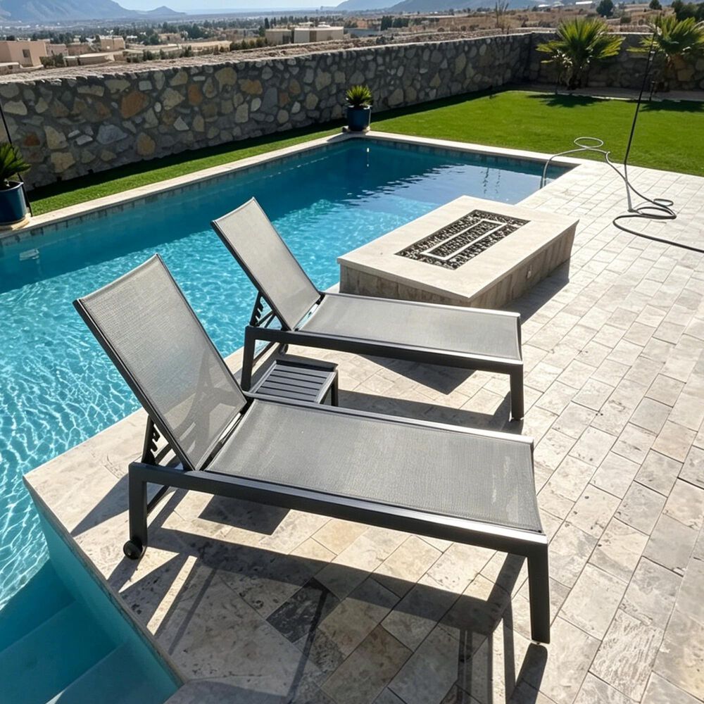 HOMLUX 3-Piece Patio Chaise Lounge Set with Wheels in Grey, , large