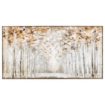Maple and Jade 31" x 58" Canvas Forest Landscape Framed Wall Art in Gray, Gold and Brown, , large