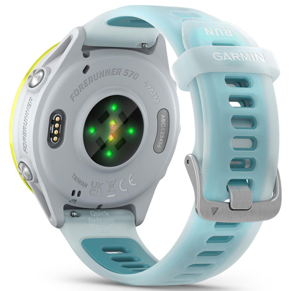 Garmin Forerunner 570 47mm Amp Yellow Aluminum Case with Translucent Whitestone and Turquoise Band, , large