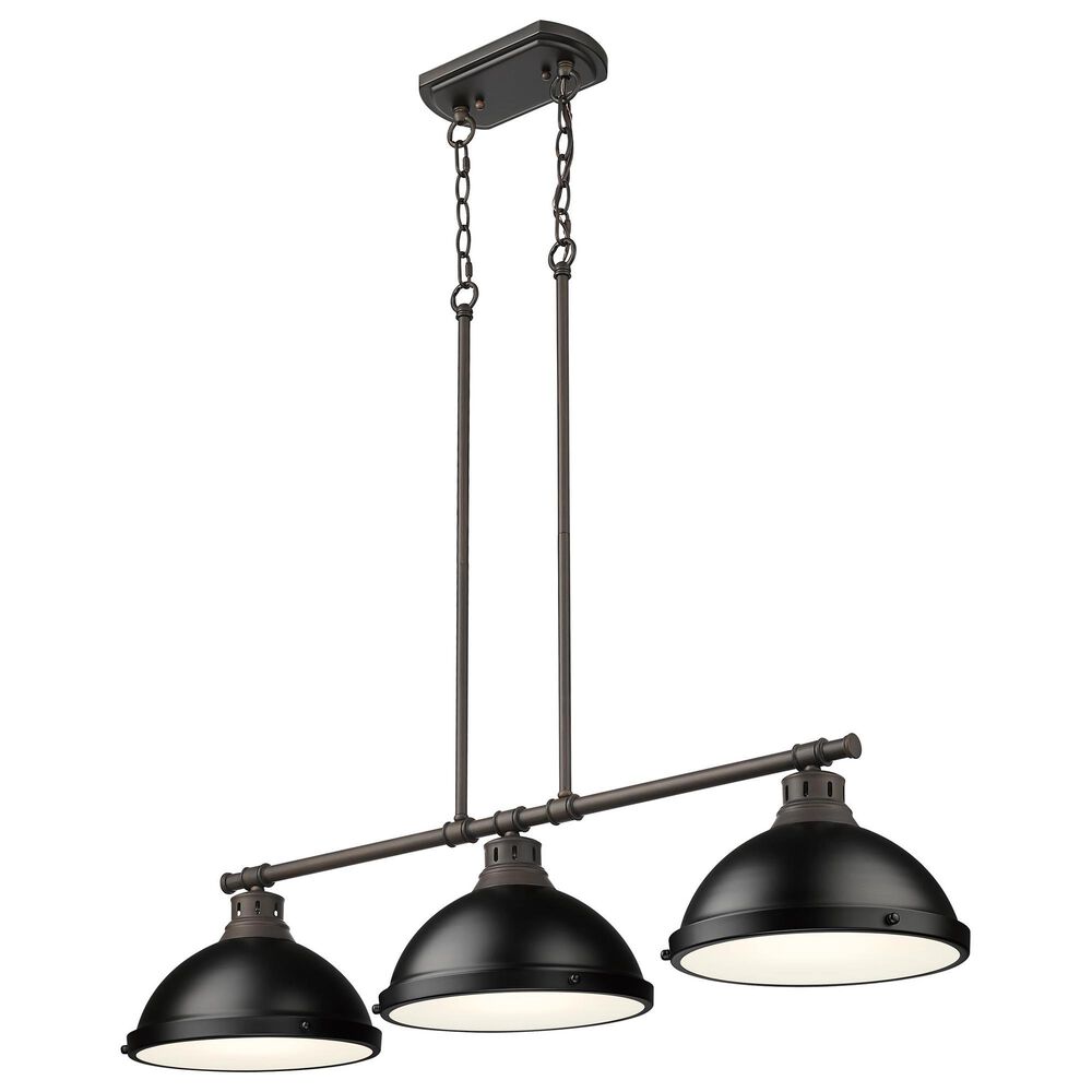 Golden Lighting Duncan 3-Light Pendant with Matte Black Shade in Rubbed Bronze, , large