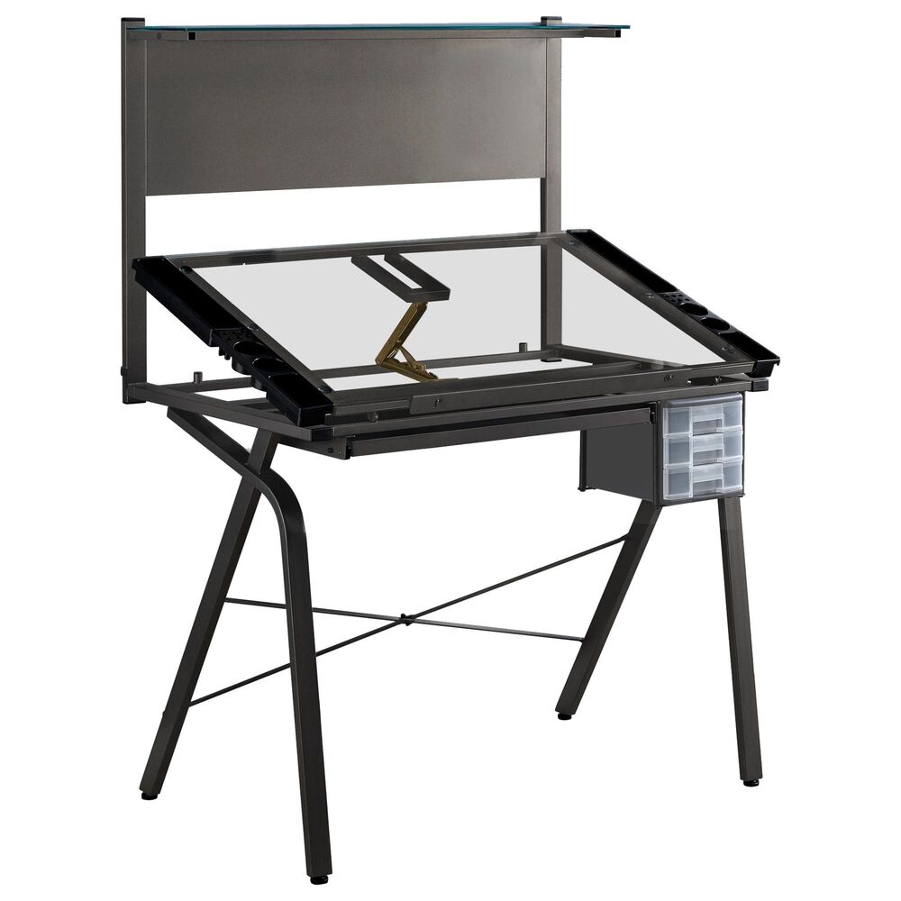 Monarch Specialties Adjustable Drafting Table in Grey Metal and Tempered Glass, , large