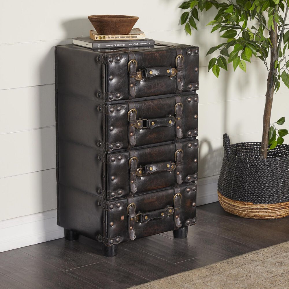 Maple and Jade 4-Drawer Room Chest with Buckle Strap and Stud Detail in Black, , large