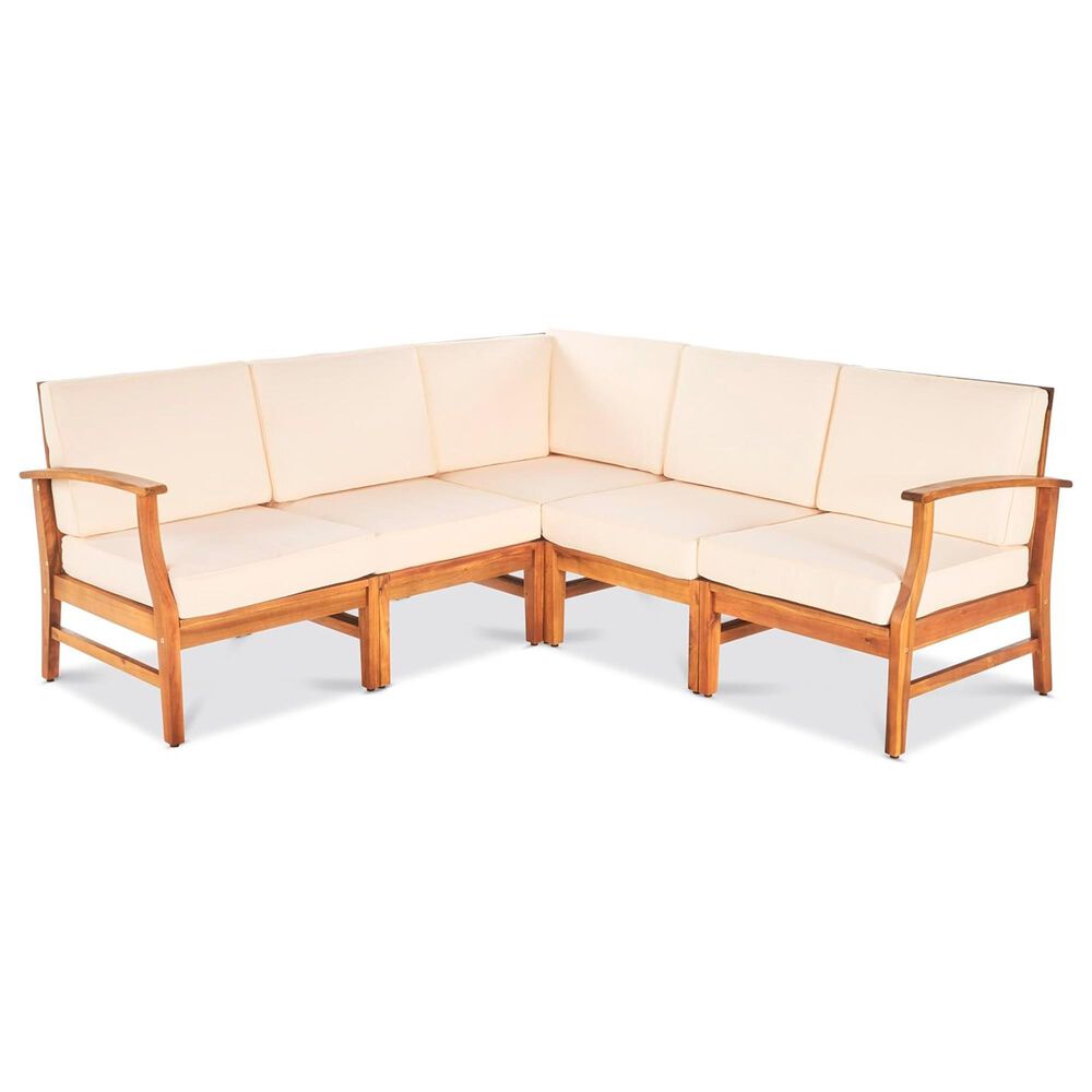 Hearth and Haven Perla 5-Piece Outdoor Sectional in Cream, , large