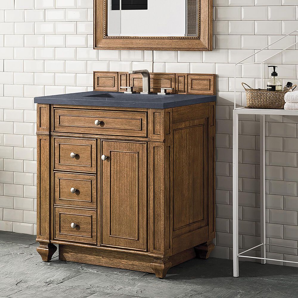 James Martin Vanities Bristol 30&quot; Single Bathroom Vanity in Saddle Brown with 3 cm Charcoal Soapstone Quartz Top and Rectangular Sink, , large