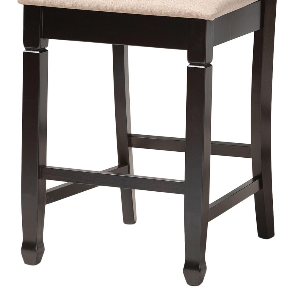 Baxton Studio Reneau Counter Height Pub Chair with Sand Cushion in Espresso Brown (Set of 2), , large