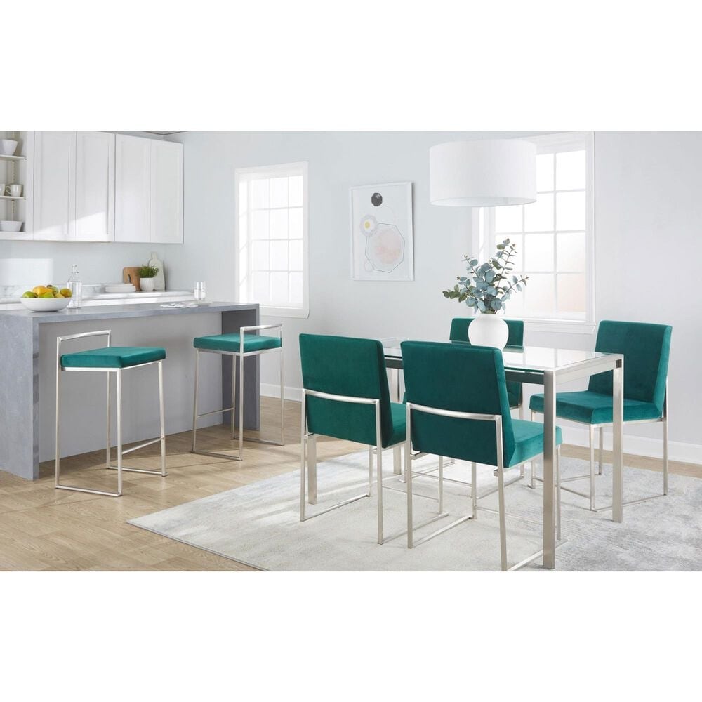 Lumisource Fuji Side Chair with Green Cushion in Brushed Stainless Steel &#40;Set of 2&#41;, , large