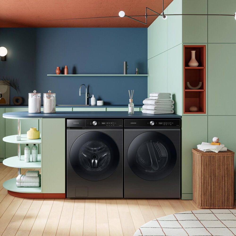 Samsung Bespoke 5.3 Cu. Ft. Front Load Washer and 7.6 Cu. Ft. Electric Dryer Laundry Pair with Stacking Kit in Brushed Black, , large