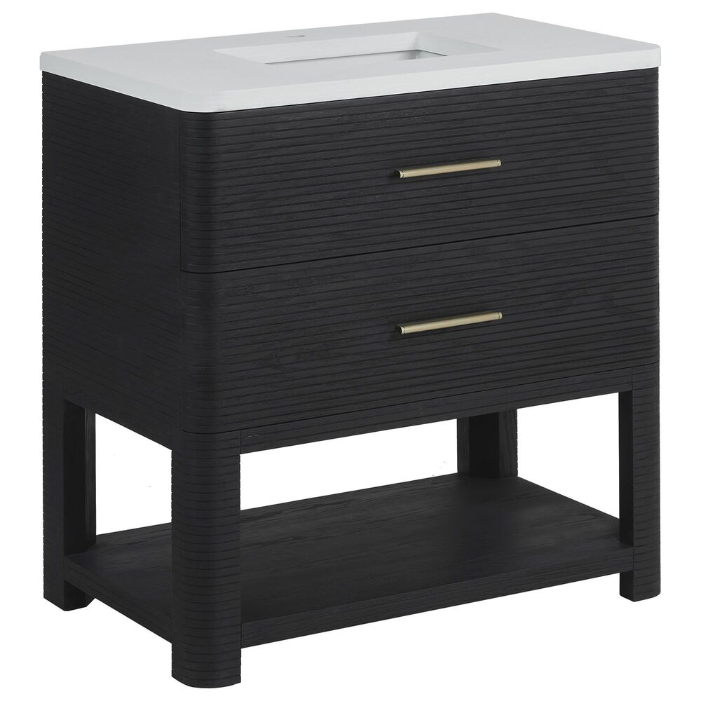 James Martin Vanities Lucian 36" Single Vanity in Carbon Oak with 3 cm White Zeus Quartz Top, , large