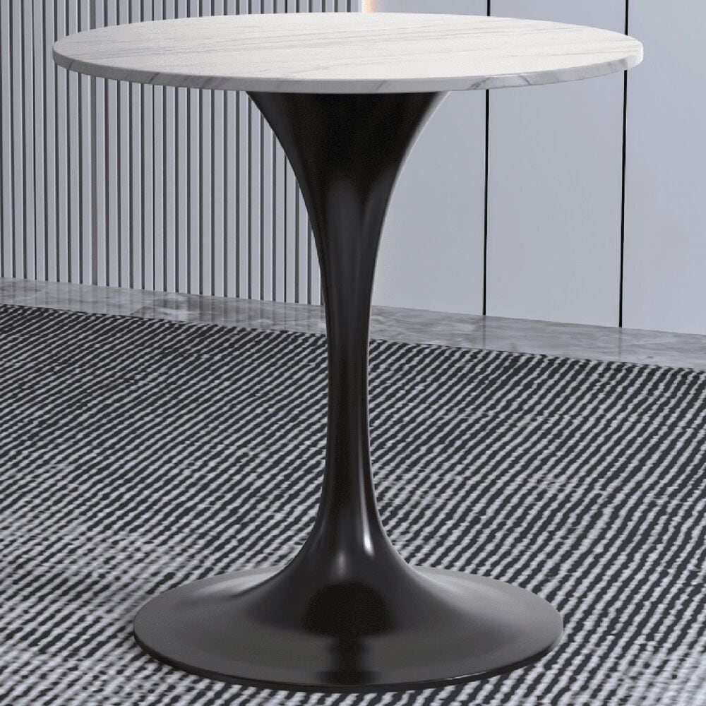Leisuremod LeisureMod Verve Collection 27 Round Dining Table, Black Base with Sintered Stone White Top, , large