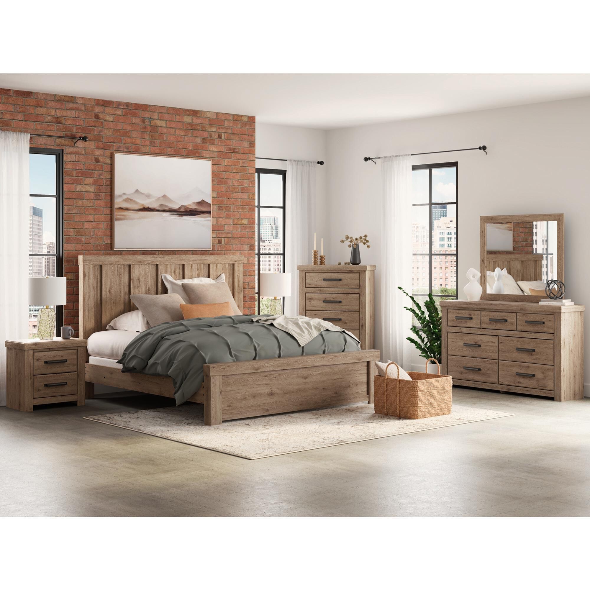 Ashley Oliandon King Panel Bed in Light Brown