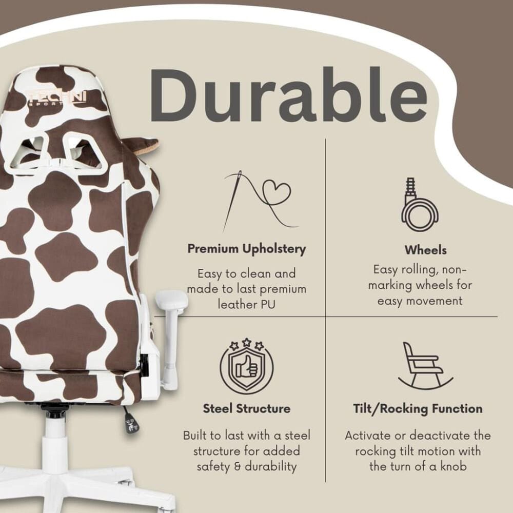 Rta Products Llc Cow Gaming Chair in Chocolate and White, , large