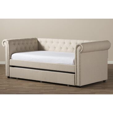 Baxton Studio Mabelle Trundle Daybed in Beige, , large