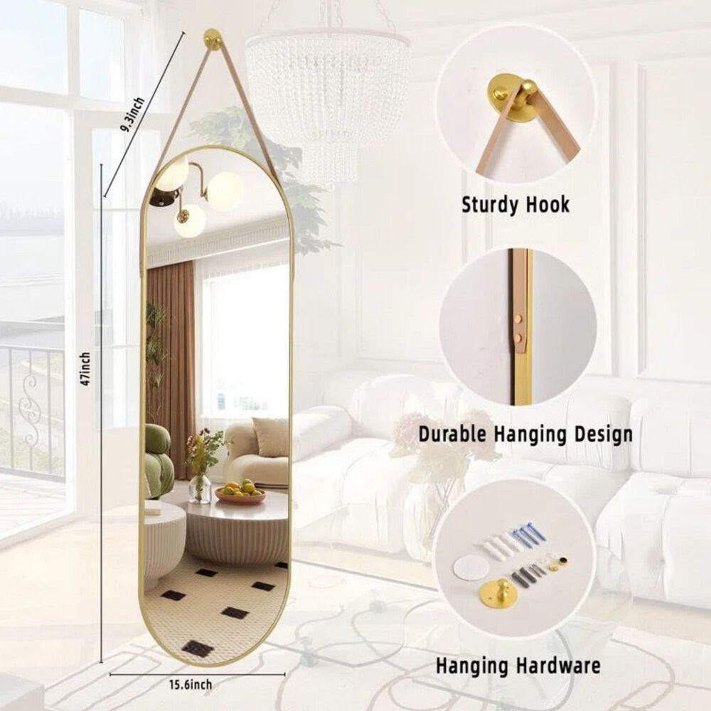 HOMLUX 16" x 48" Oval Wall Mirror in Gold, , large