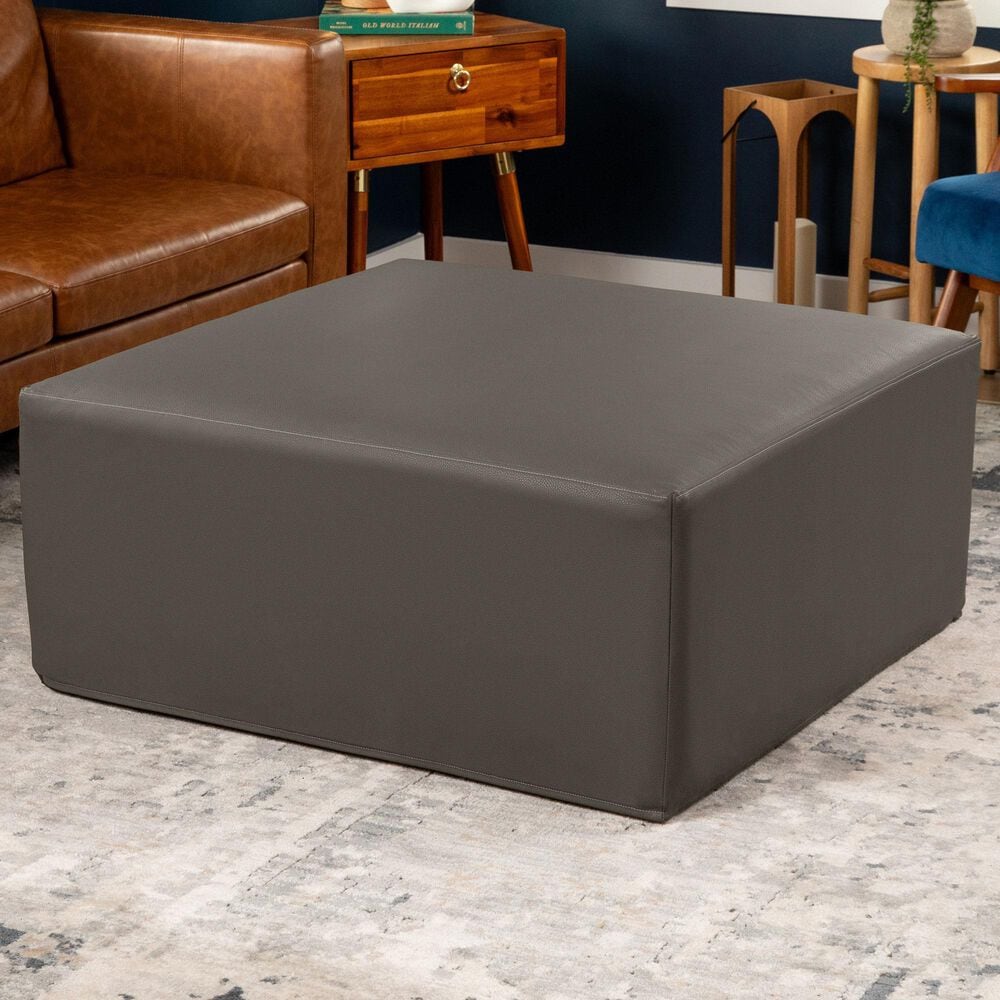 Jaxx Fairlie Faux Leather Ottoman in Gunmetal, , large