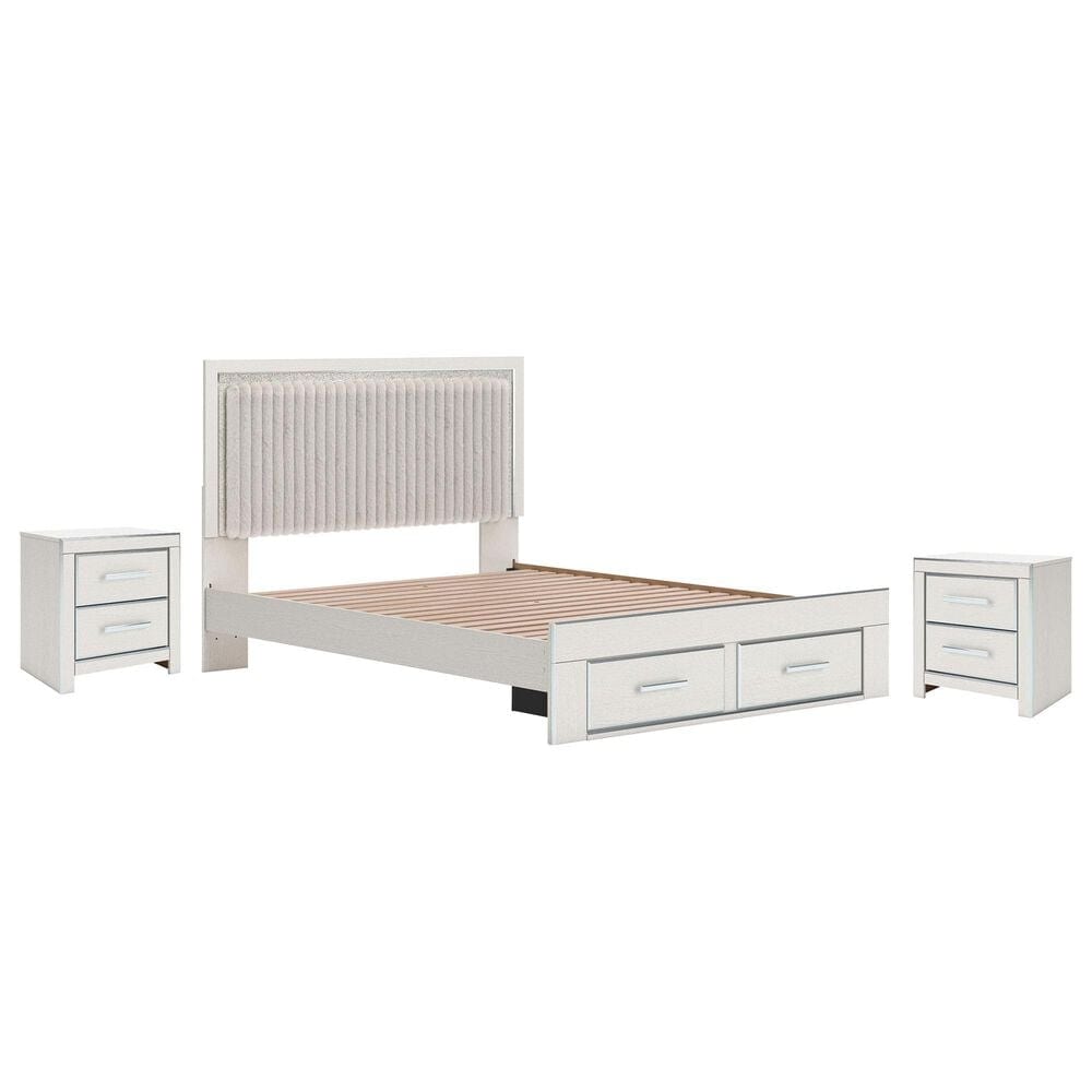 Ashley Zuraleus Queen Upholstered Storage Bed with Two Nightstands in Matte White, , large
