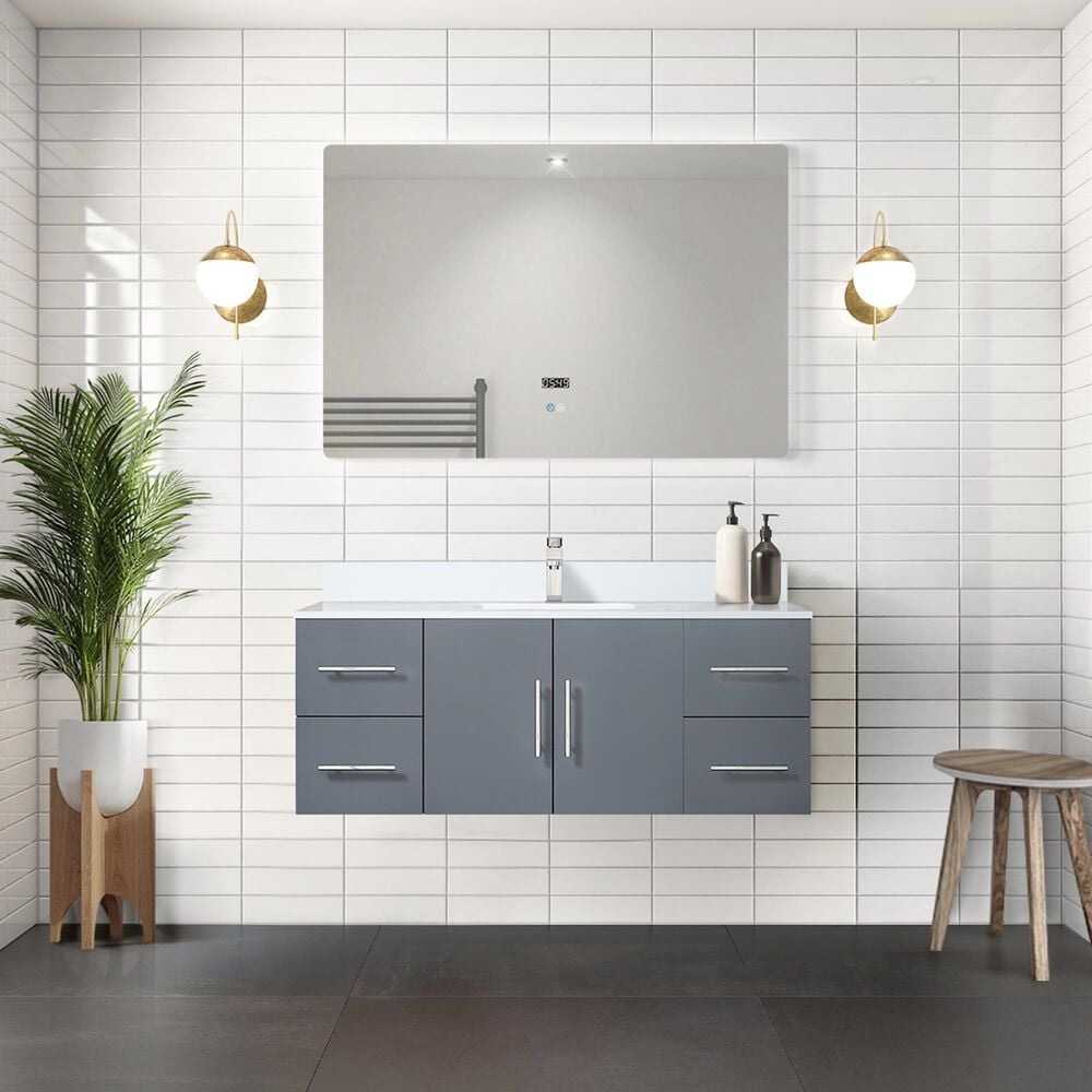 Lexora Home Geneva 48&quot; Single Bathroom Vanity in Dark Grey with 2 cm White Cultured Marble Top and Rectangular Sink, , large