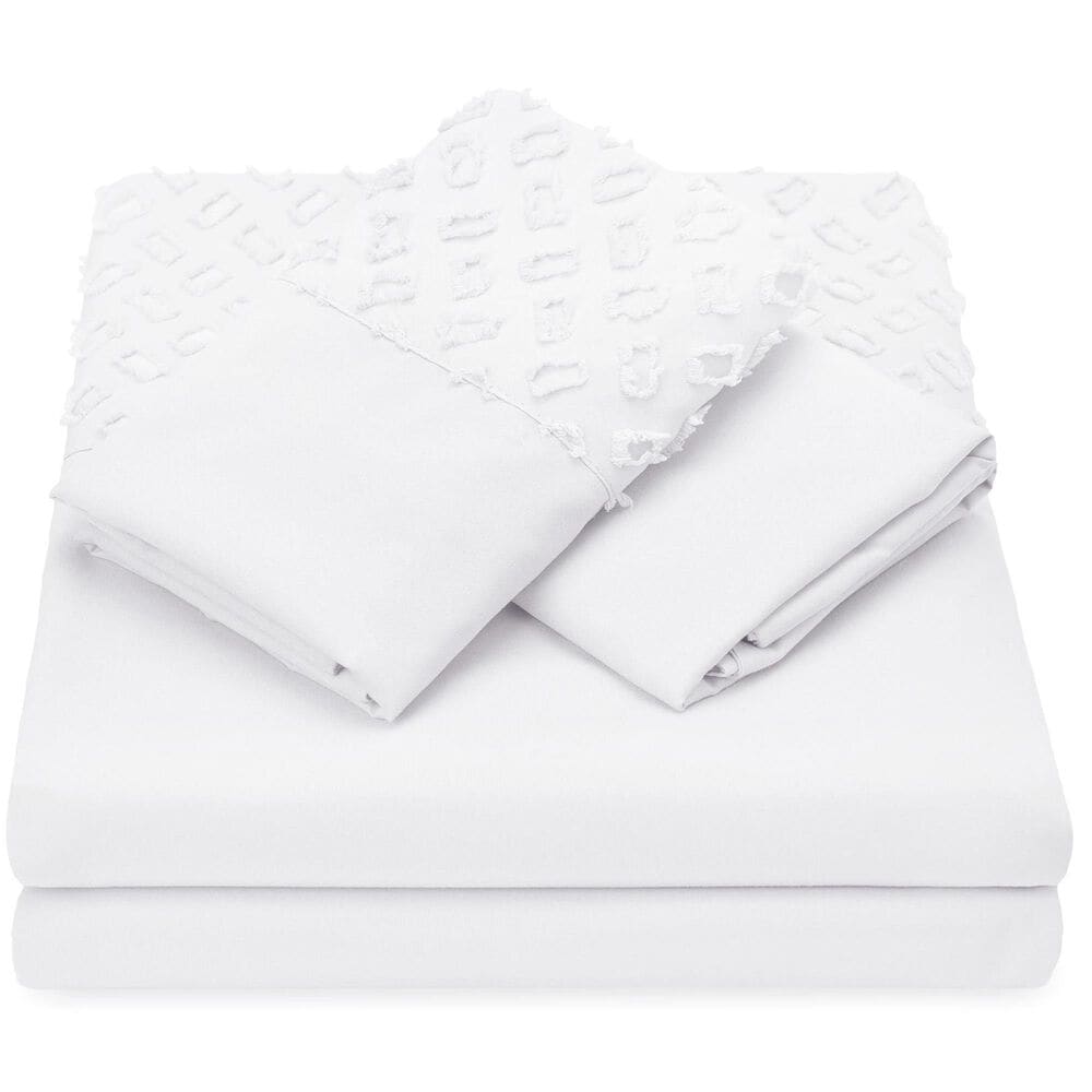 4-Piece King Clipped Textured Sheet Set in White, , large