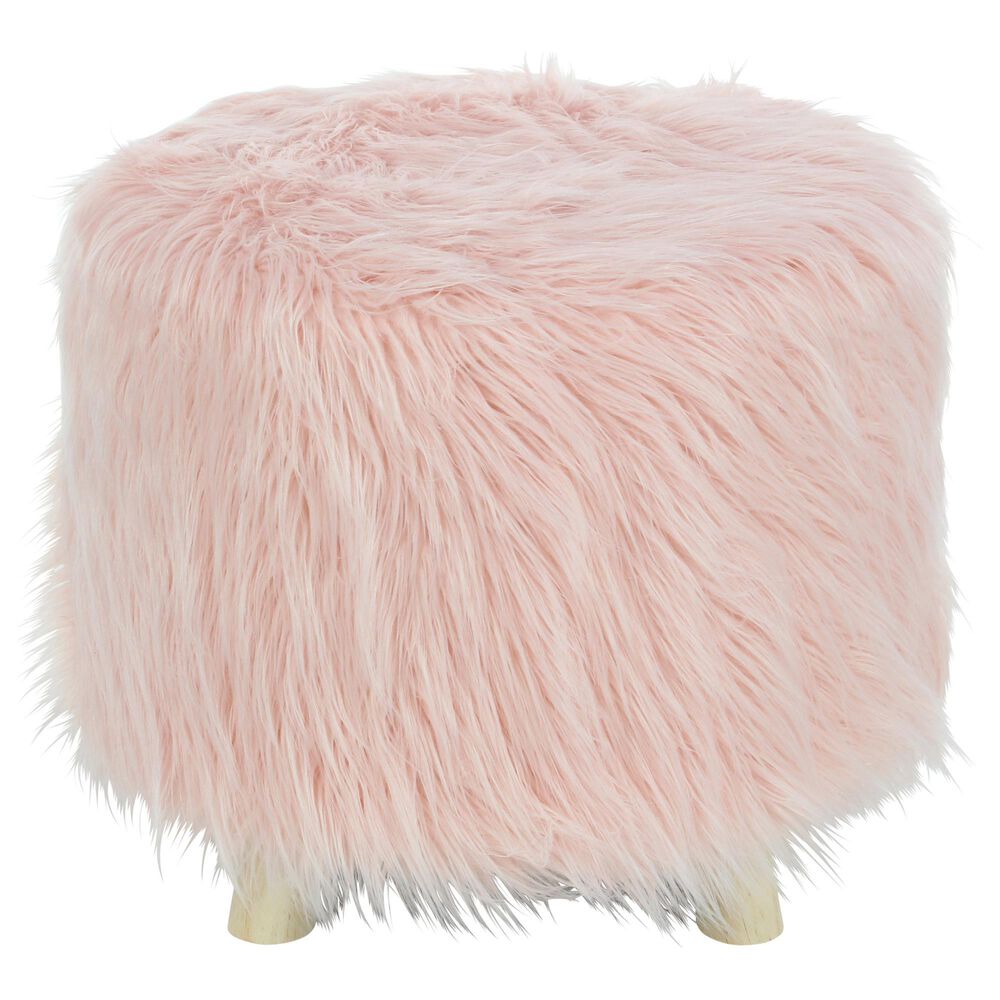 Maple and Jade Faux Fur Stool in Pink, , large