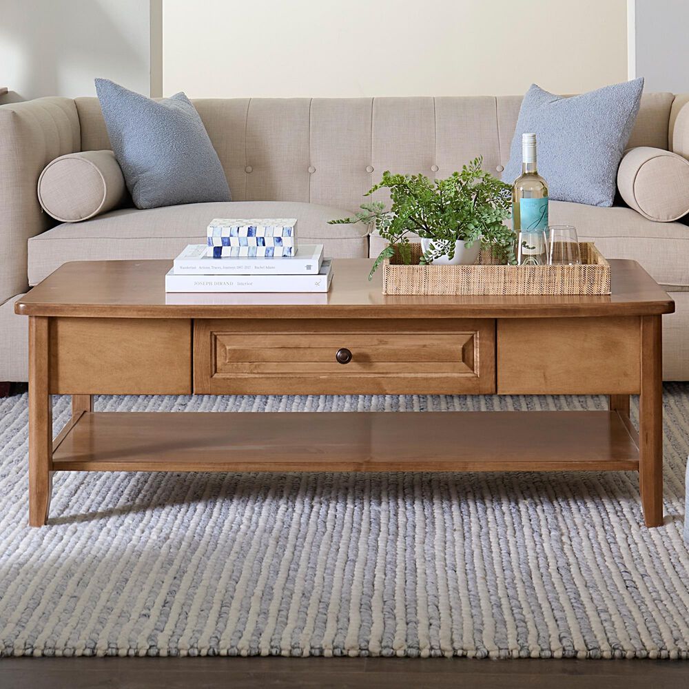Archbold Furniture Carson 1-Drawer Large Rectangular Coffee Table with Shelf in Bark, , large