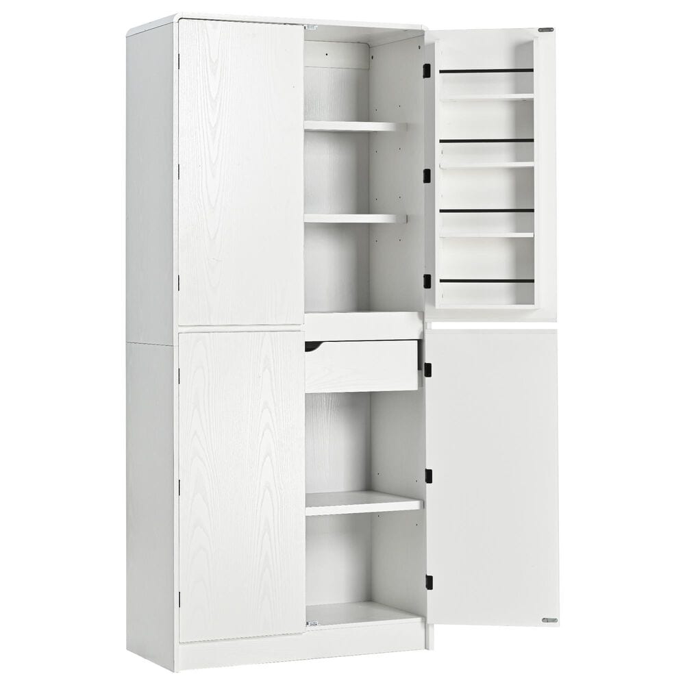 HOMLUX HOMLUX 72" Tall Farmhouse Kitchen Pantry Cabinet with 8 Door Shelves, Curved Design Storage Cabinet with 3 Adjustable Shelves, Hidden Drawer, Versatile Cupboard for Kitchen, Dining &amp; Bathroom, White, , large